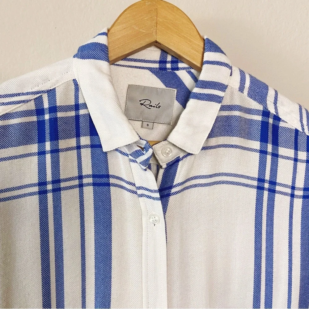 Rails White and Blue Short Sleeve Women's flannel plaid Top, Small, SOFT - Picture 3 of 15